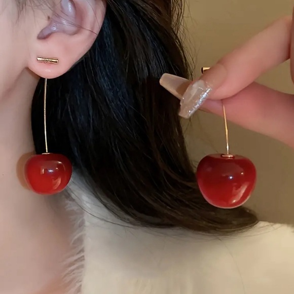Red Cherry Earrings - Picture 2 of 5